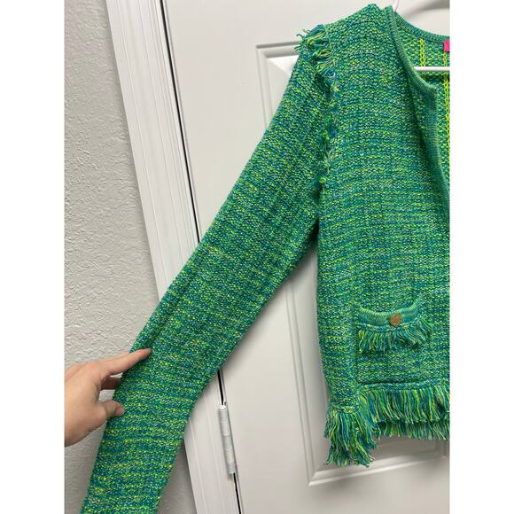 Lilly Pulitzer Simora cardigan Evergreen exotic tweed size Medium - Picture 4 of 7